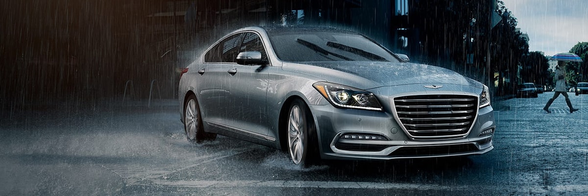 2019 G80 driving through the rain