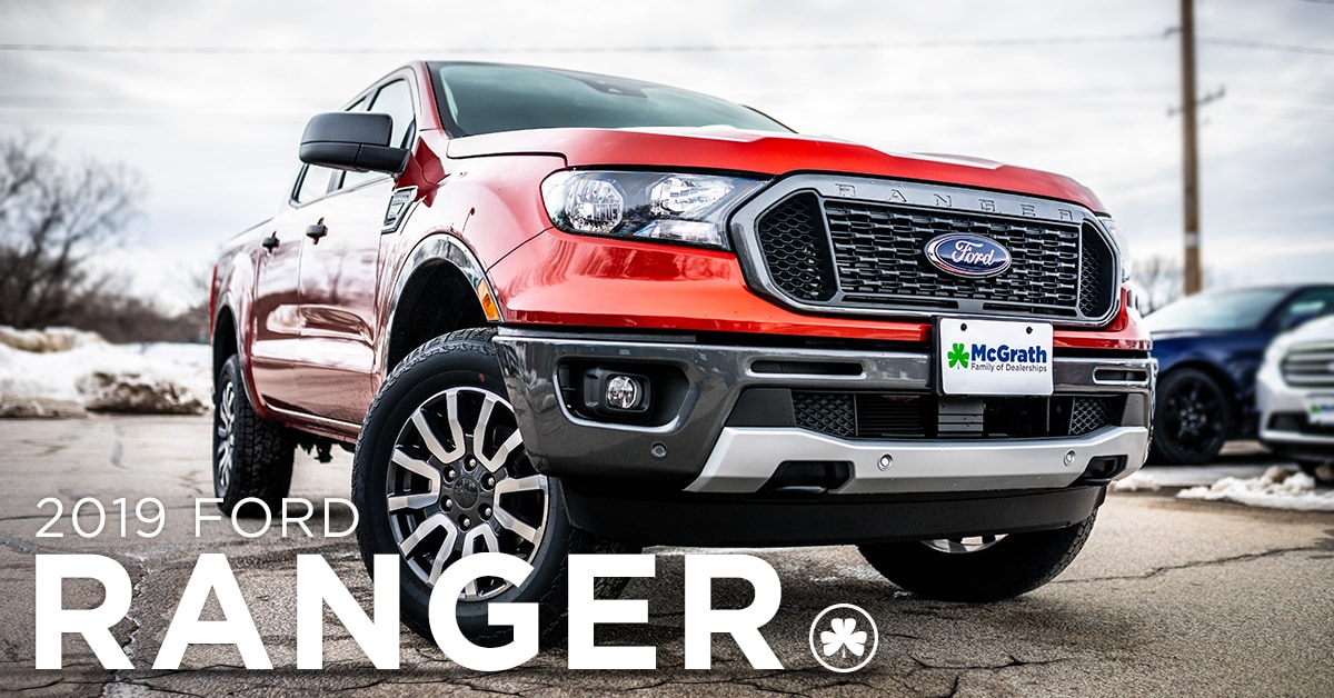 2019 Saber Orange Ford Ranger parked in dealer lot