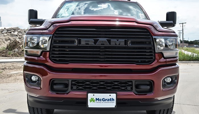 2020 red Ram 2500 exterior blacked out grille