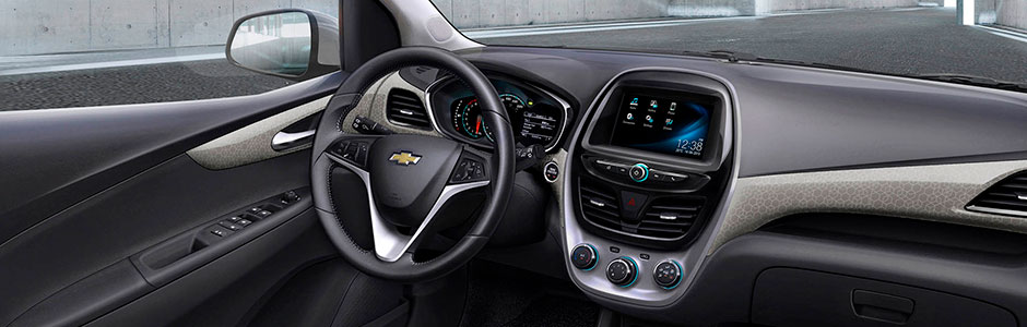 Front seat interior view of the 2016 Chevy Spark
