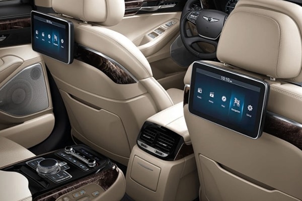 2019 Genesis G90 dual 10.3-inch HD video monitors for rear-seat passengers