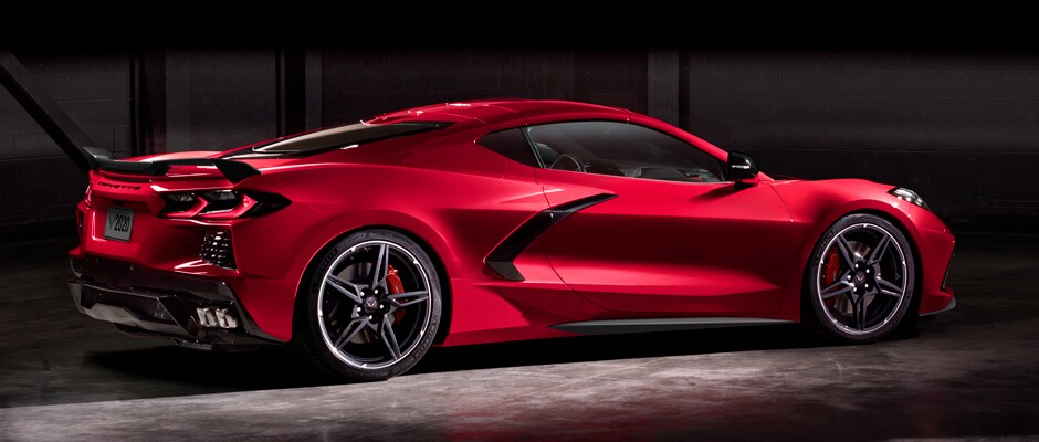 Side view of the red 2020 Corvette