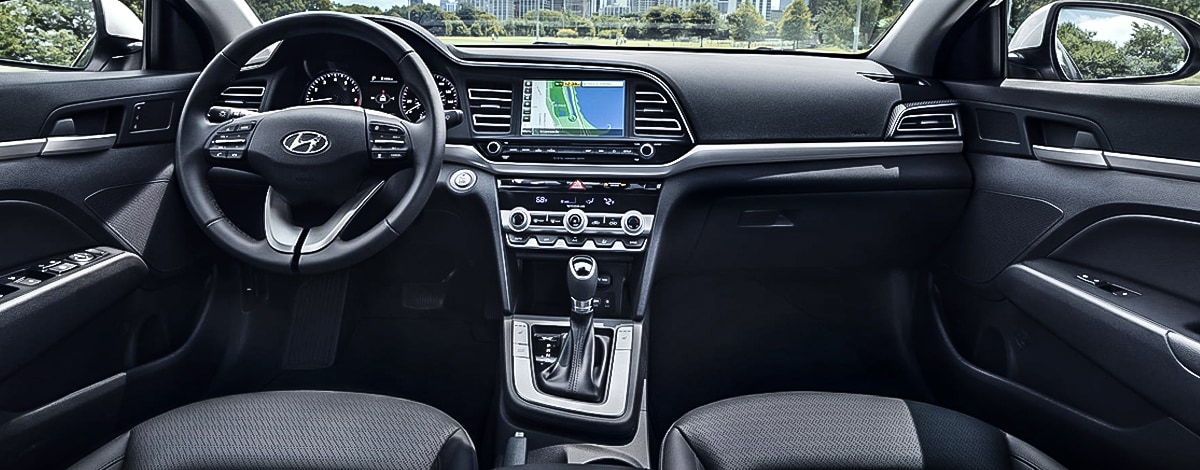 2020 Hyundai Elantra interior front cabin steering wheel and infotainment center