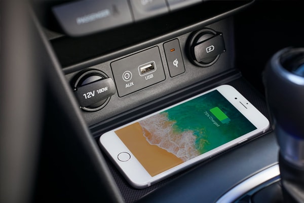 2019 Hyundai Kona Wireless charging station, USB port, aux input, and 12v outlet