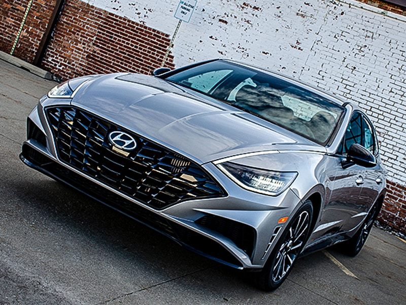 2020 Hyundai Sonata front exterior parked next to a brick building
