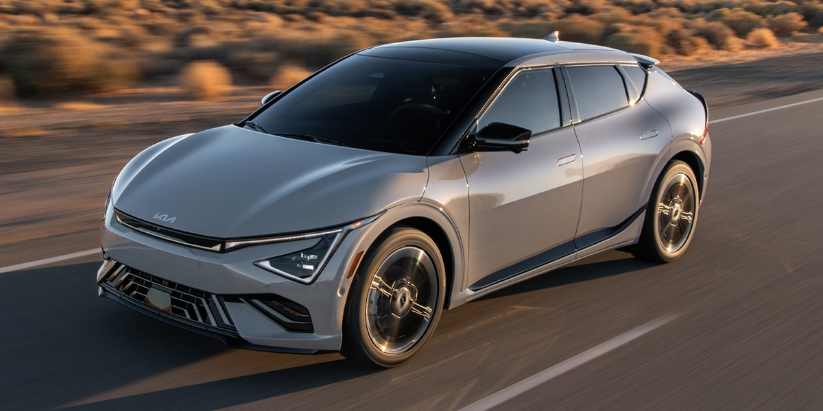 New 2025 Kia EV6 driving down the road