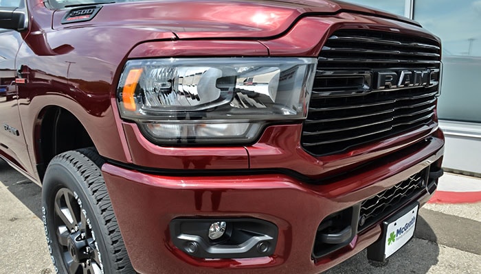 2020 red Ram 2500 front headlights