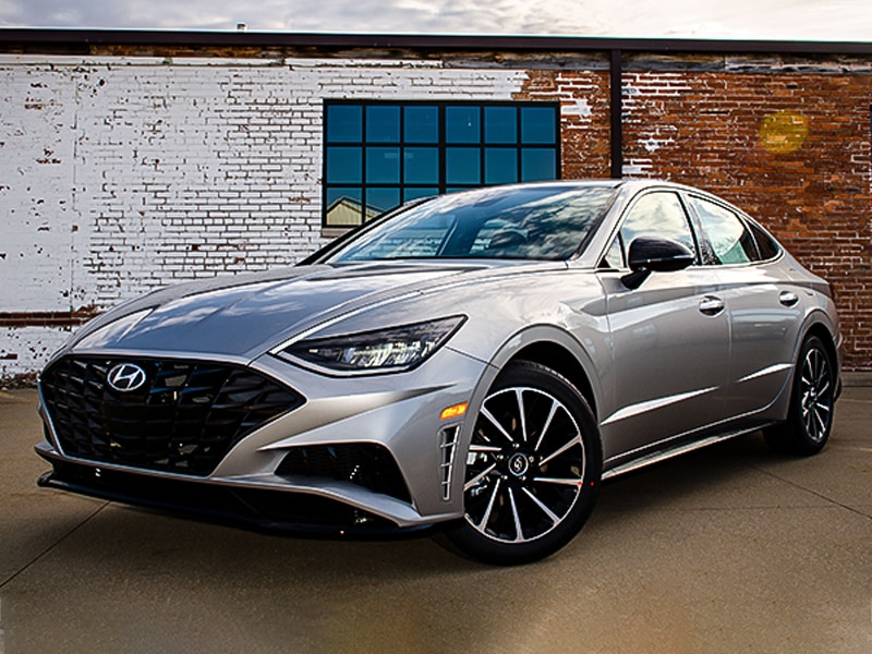 2020 Hyundai Sonata front exterior parked next to a brick building