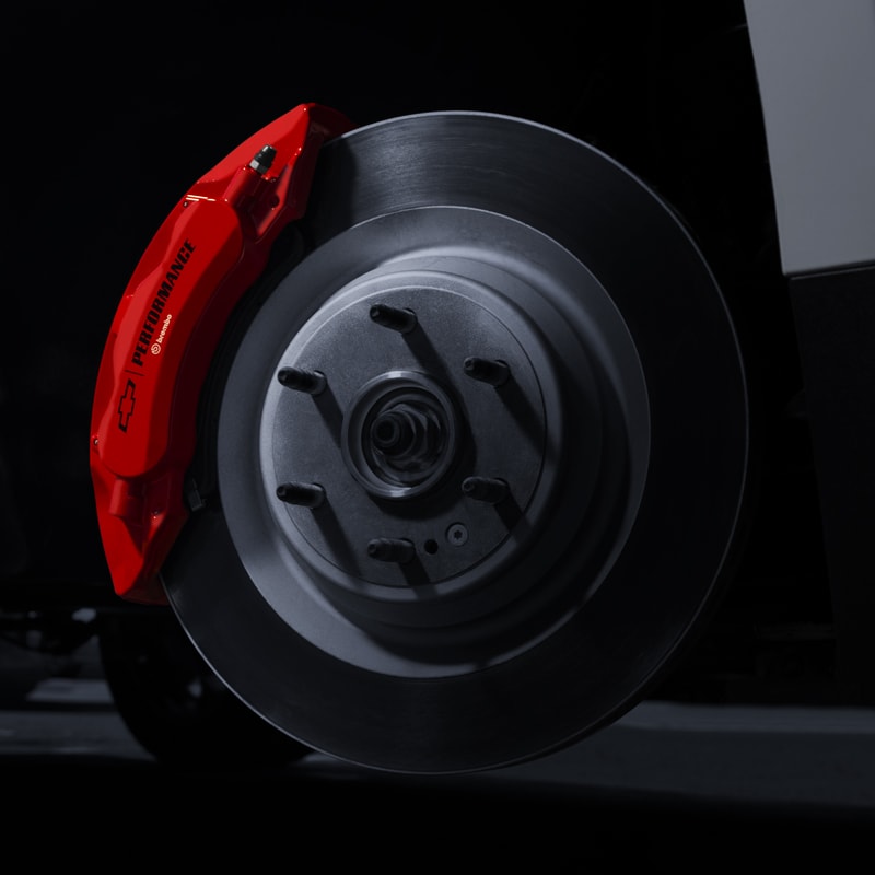 Available dealer-installed Chevrolet Accessory4 brake system features front Red Brembo