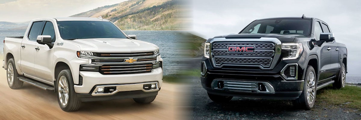 White Silverado High Country and Black Sierra Denali