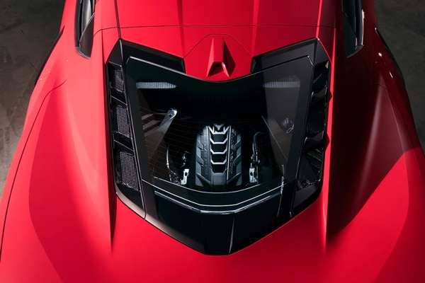2020 Corvette Engine through glass window