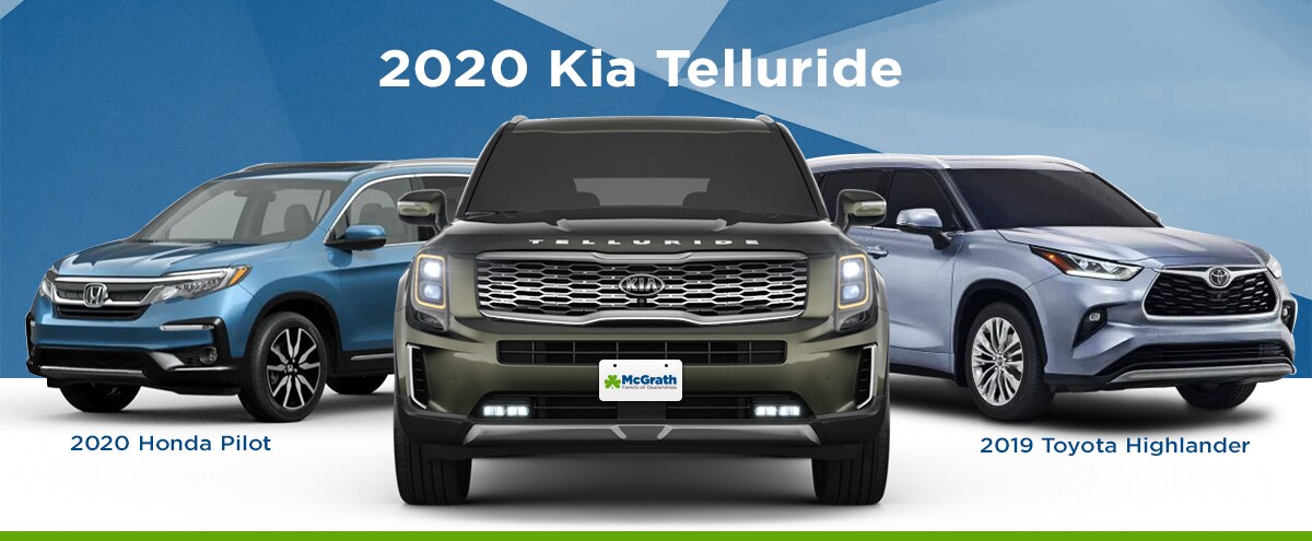 2020 Honda Pilot, 2020 Kia Telluride, 2020 Toyota Highlander comparison