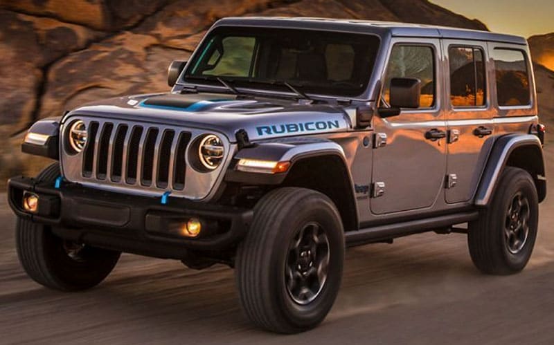 2021 Jeep Wrangler 4XE driving in the desert