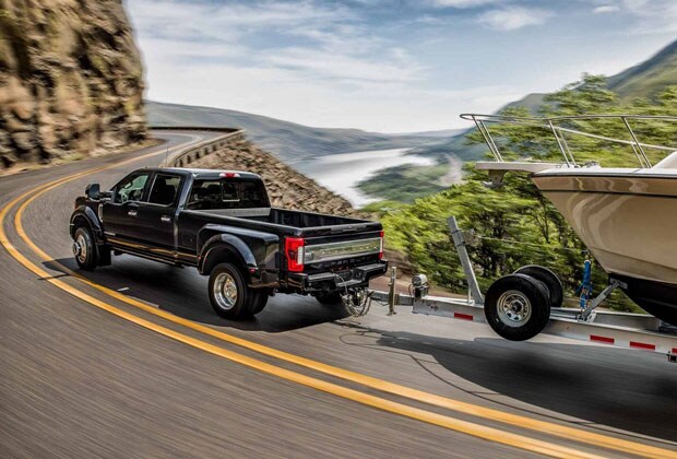 F-250 trailering a boat