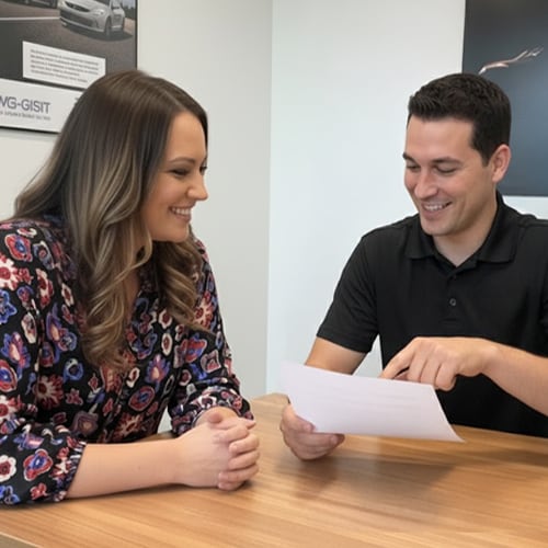 Finance team talking with customer