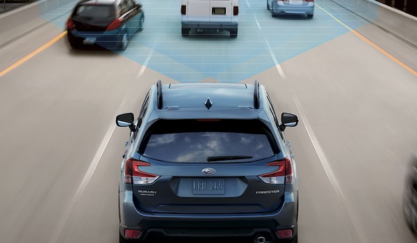 Subaru Forester Safety Feature A green Subaru Forester using sensing technology for safety