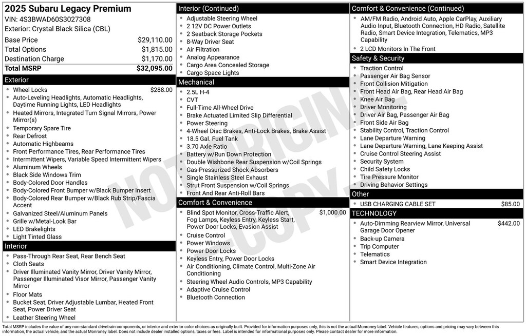 Used 2025 Subaru Legacy Premium Sedan