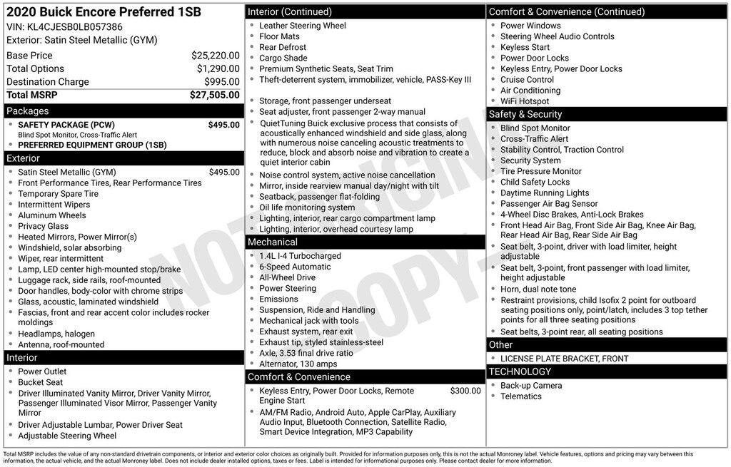 Used 2020 Buick Encore Preferred SUV