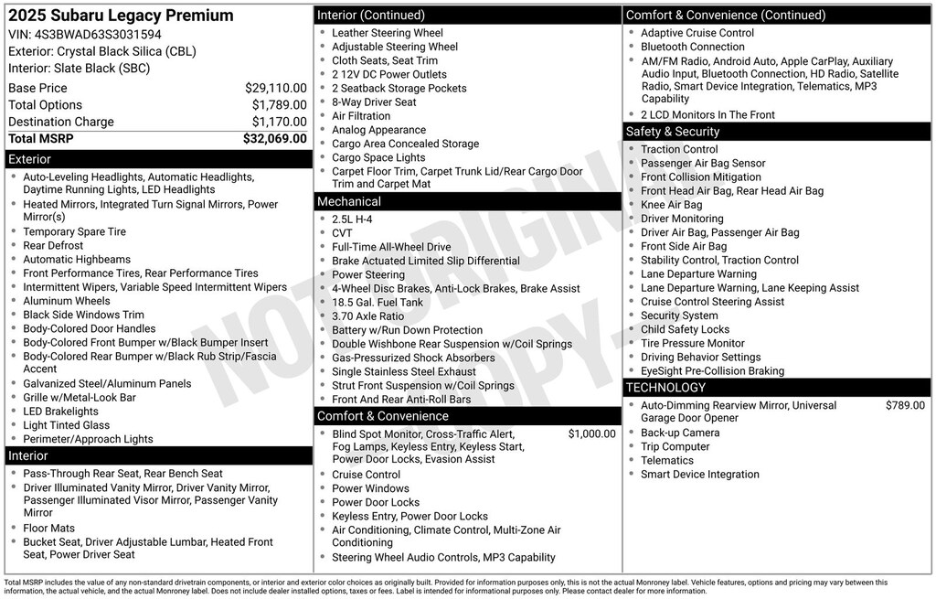 Used 2025 Subaru Legacy Premium Sedan