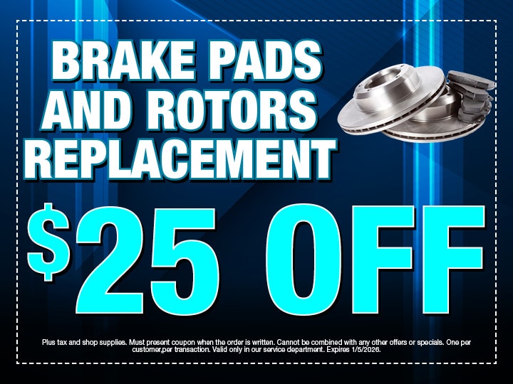 $25 Off Front or Rear Brake Pads and Rotors Replacement
