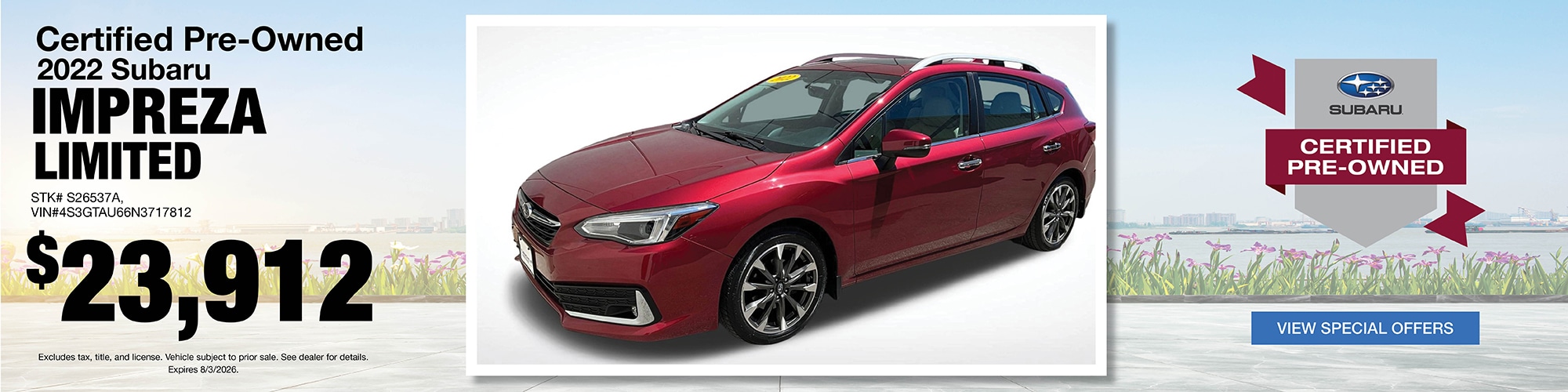 Buy a certified pre-owned 2022 Subaru Impreza Limited for $23,912 | Stock Number: S26537A | VIN: 4S3GTAU66N3717812