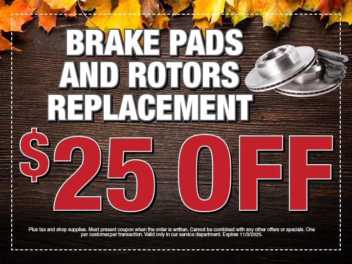 $25 Off Front or Rear Brake Pads and Rotors Replacement