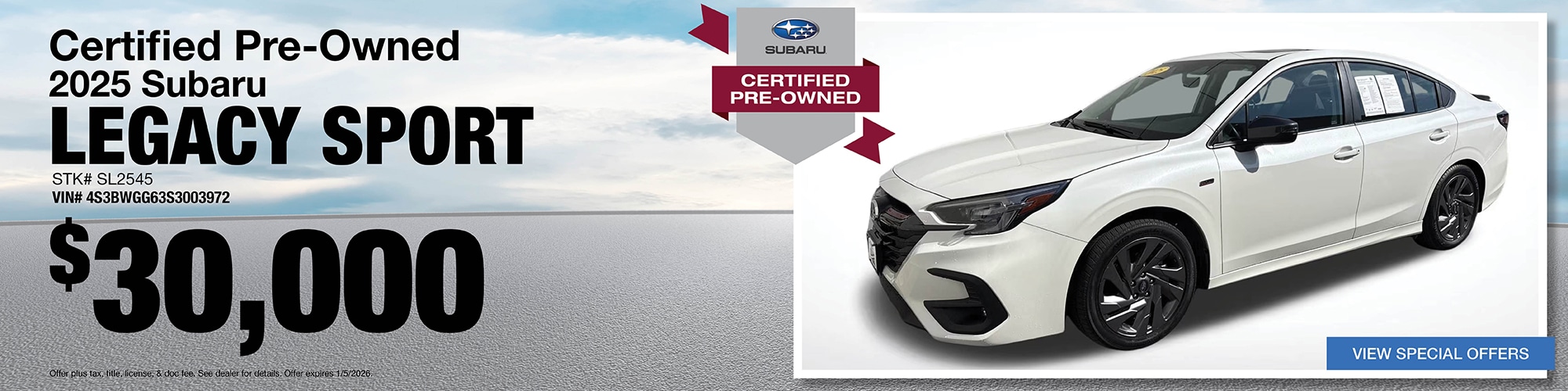 Buy a certified pre-owned 2025 Subaru Legacy Sport for $30,000 | Stock Number: SL2545 | VIN: 4S3BWGG63S3003972