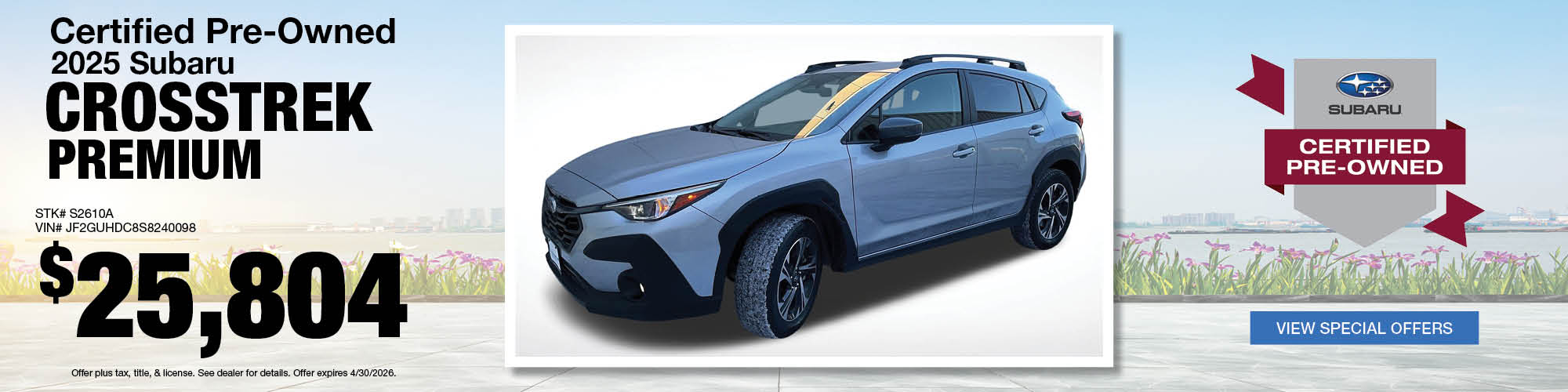 Buy a certified pre-owned 2025 Subaru Crosstrek Premium for $25,804 | Stock Number: S2610A | VIN: JF2GUHDC8S8240098