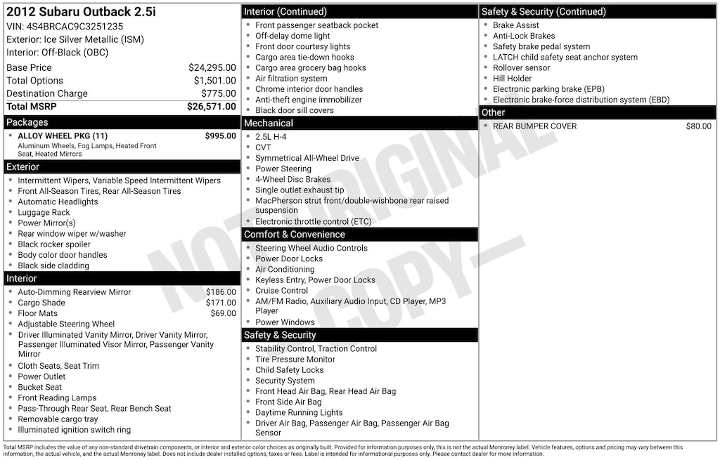 Used 2012 Subaru Outback 2.5i SUV