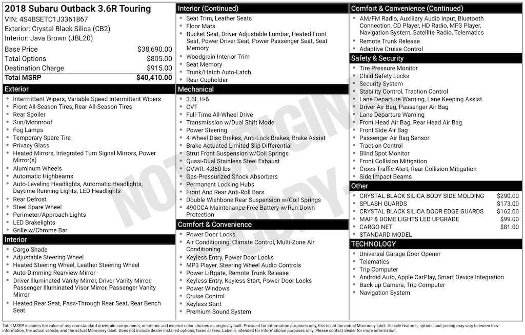Used 2018 Subaru Outback 3.6R SUV