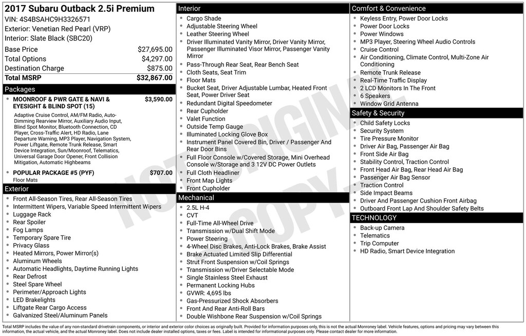 Used 2017 Subaru Outback 2.5i Premium SUV