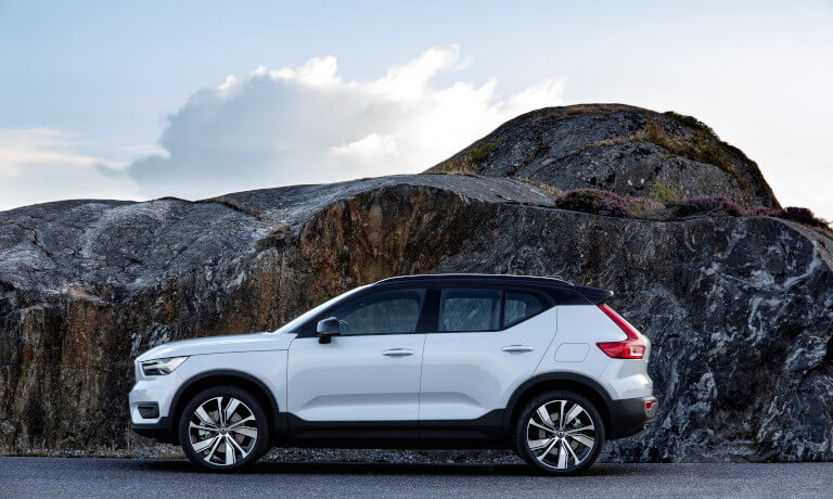 2021 Volvo XC40 Recharge parked in front of a mountain