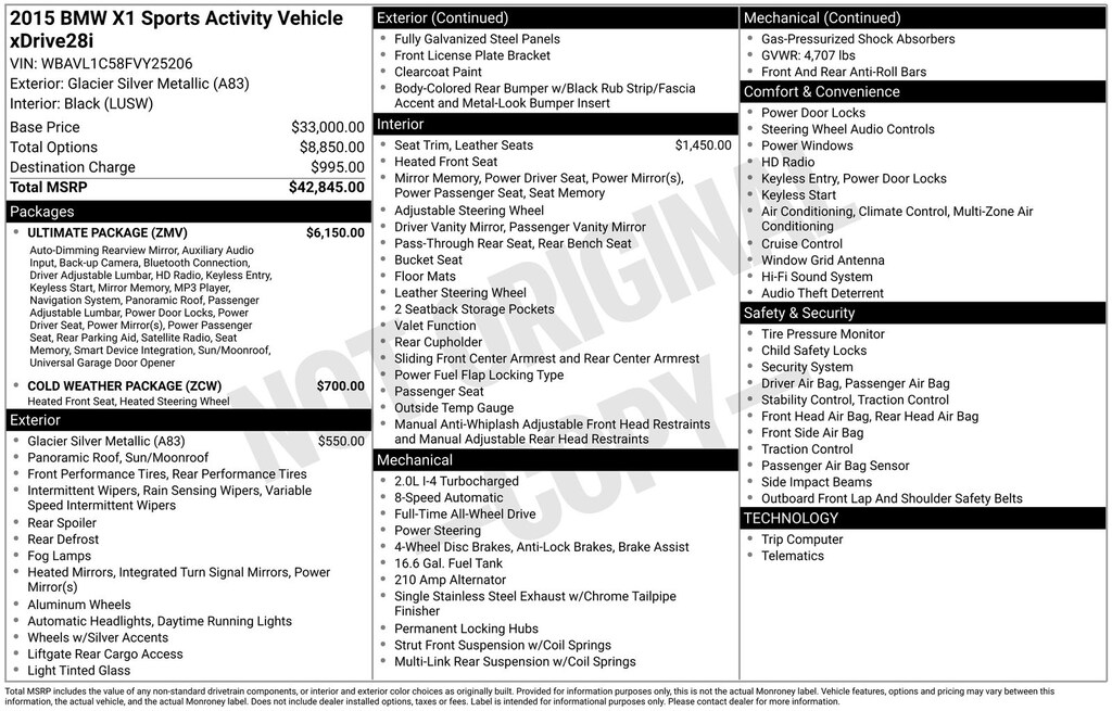 Used 2015 BMW X1 xDrive28i SUV