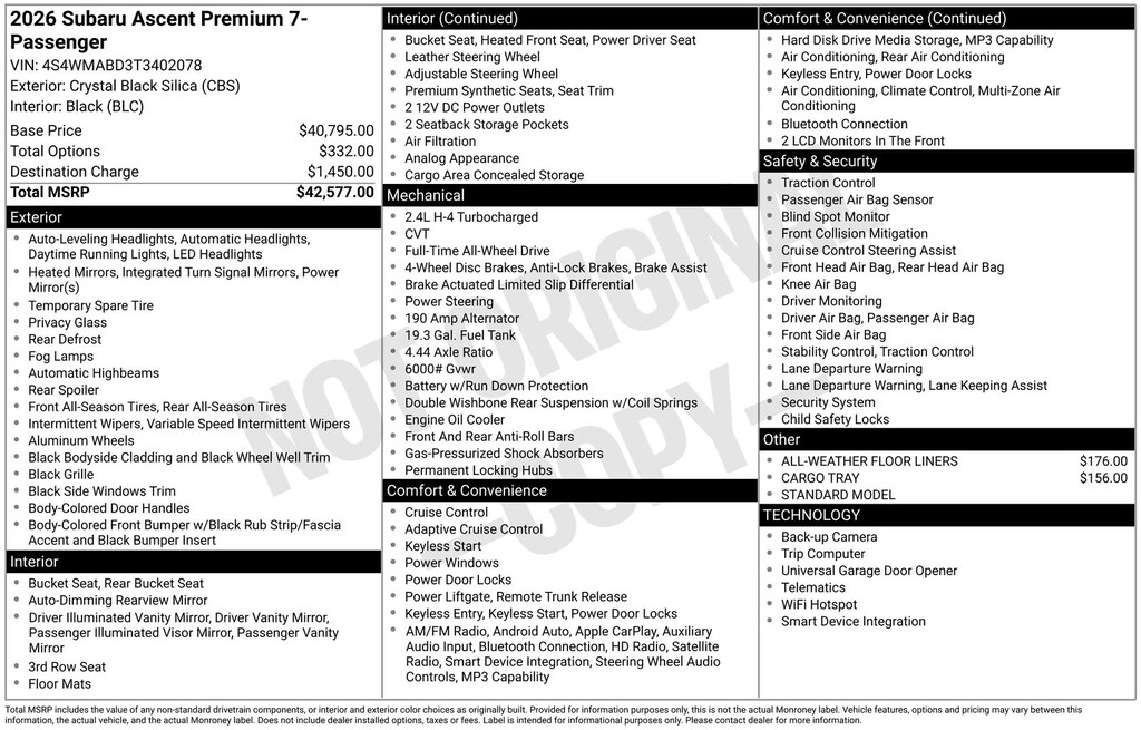 Used 2026 Subaru Ascent Premium SUV