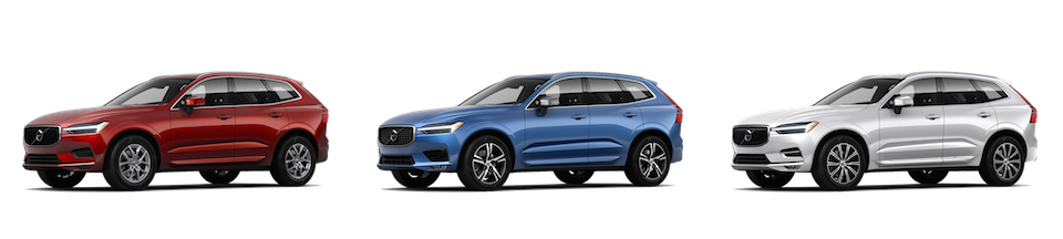 Volvo XC60 Trim Levels A red Volvo XC60 Momentum, a blue Volvo XC60 R-Design, and a white Volvo XC60 Inscription