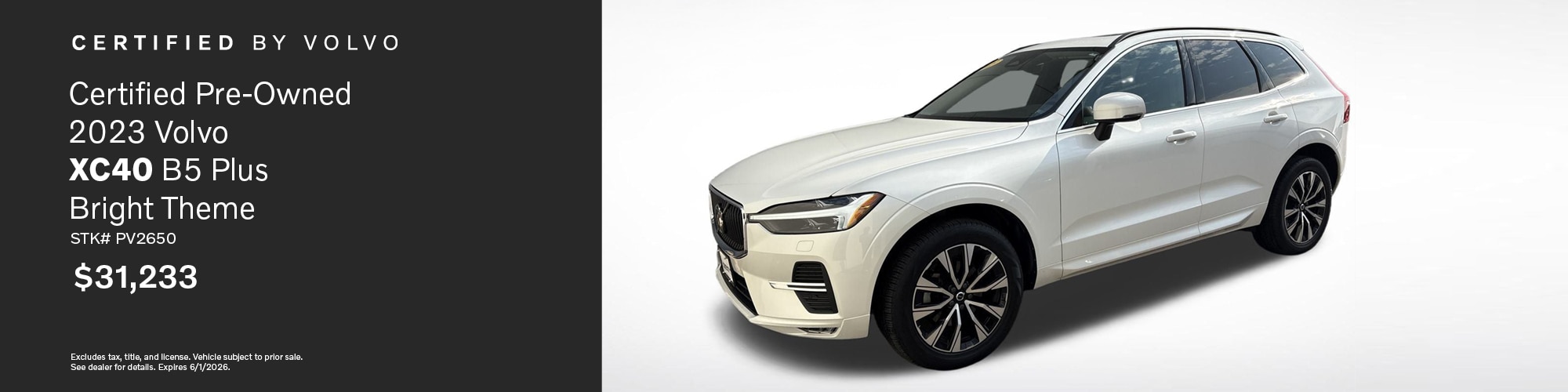 Buy a Certified Pre-Owned 2023 Volvo XC40 B5 Plus Bright Theme for $31,233 | Stock Number: PV2650