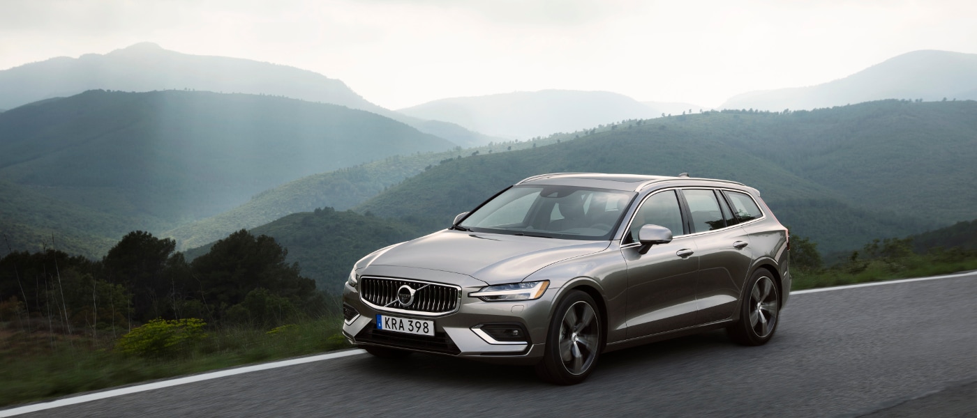 Grey 2019 Volvo V60 on road