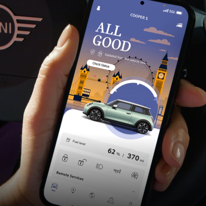 A phone open to the MINI App.