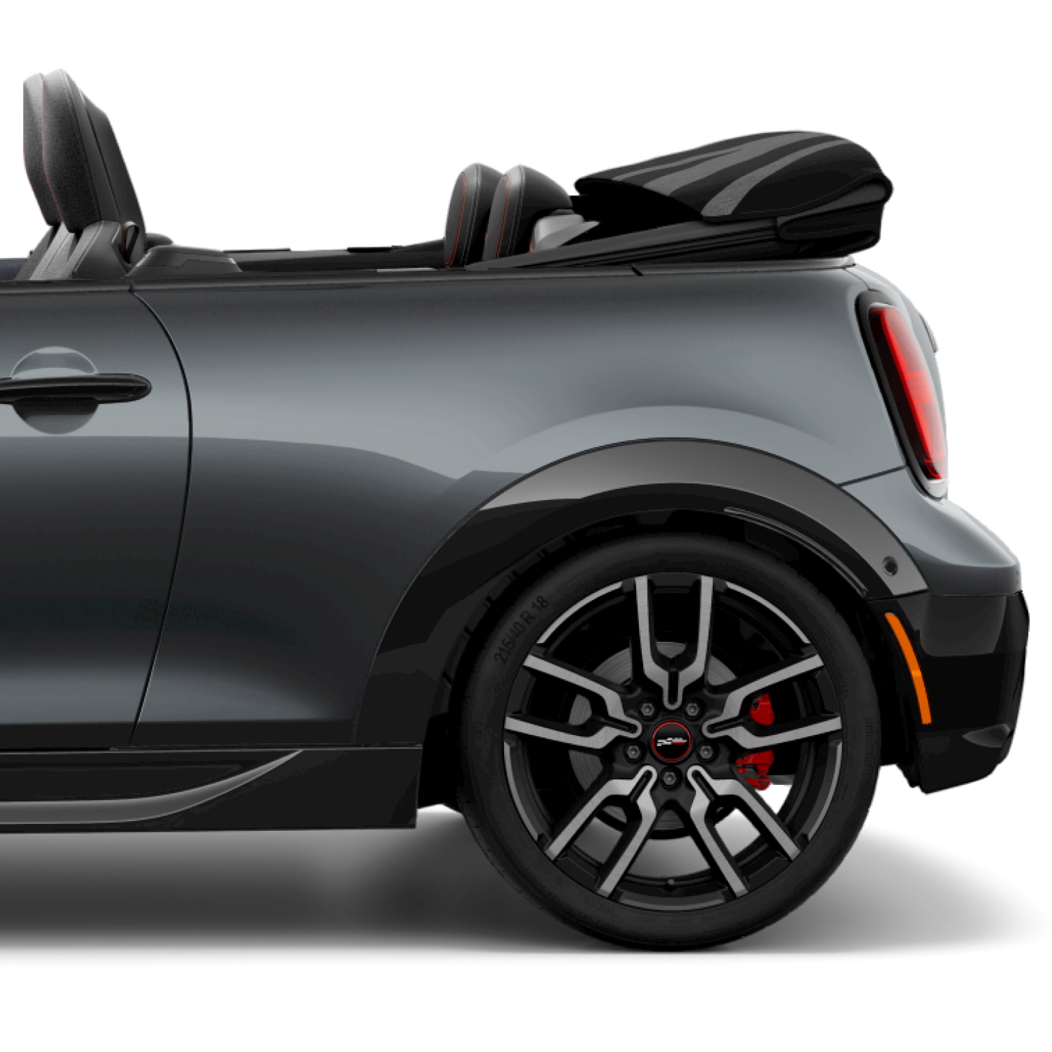 Side view of the rear half of the MINI JCW Convertible.