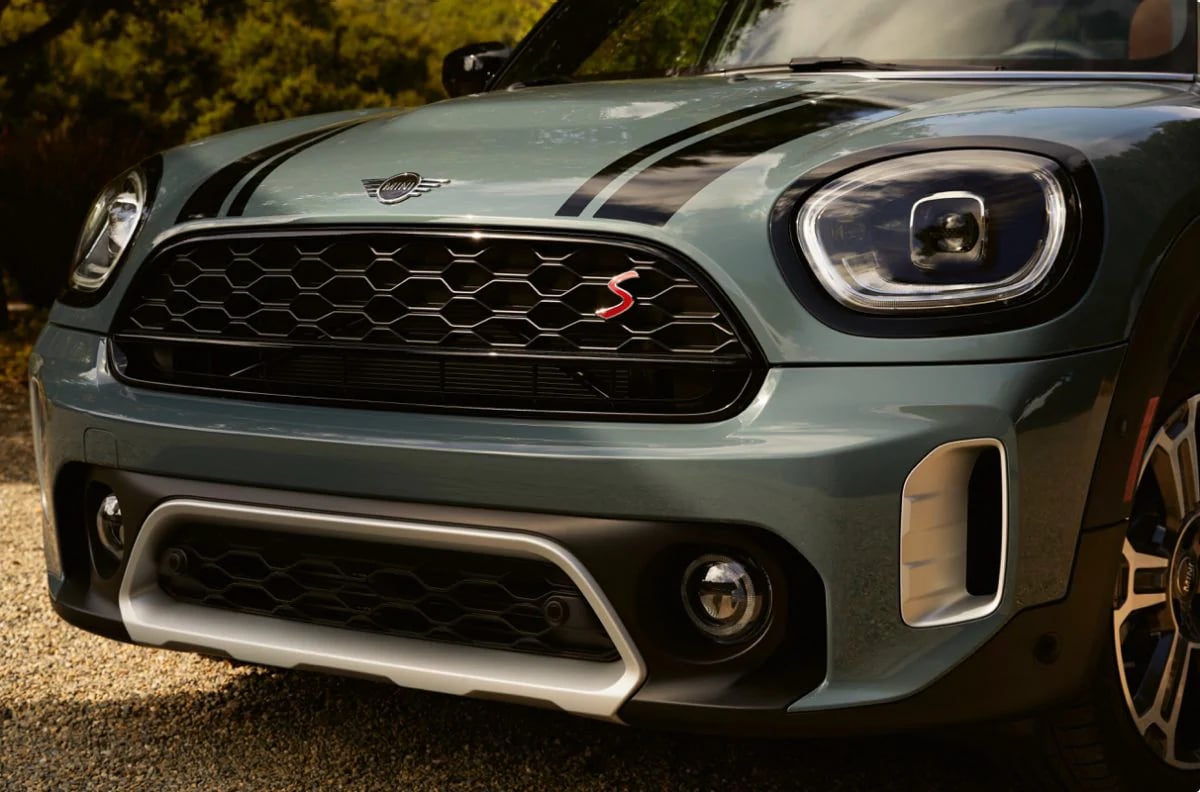 A close-up of the grill of a MINI Countryman SAV.