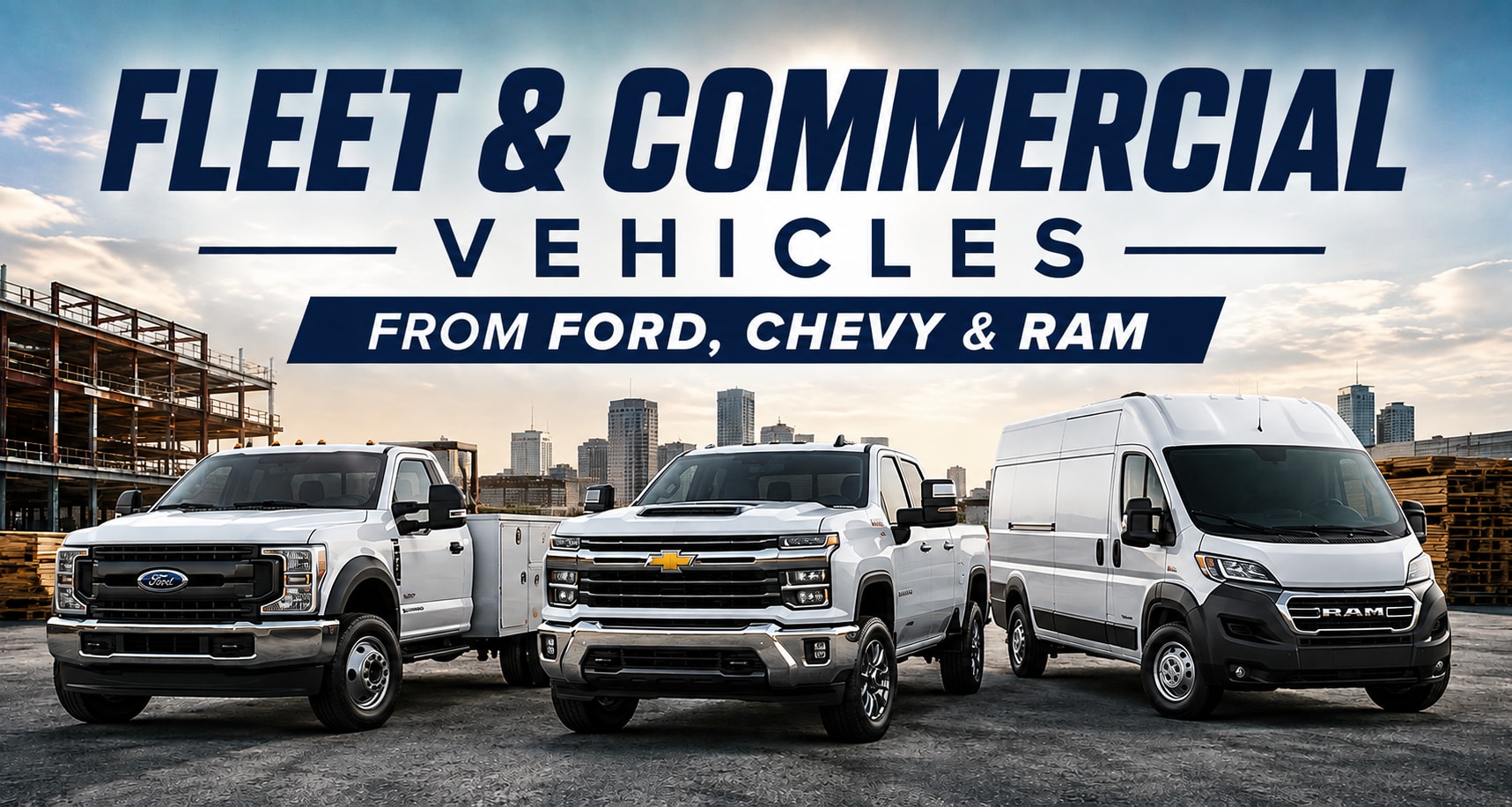 Ford Chevrolet and Ram commercial trucks and fleet vehicles at Melloy Auto Group Fleet and Commercial in Los Lunas New Mexico