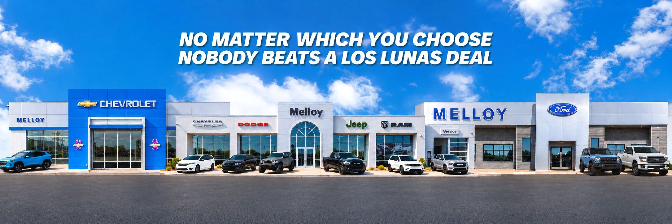 Melloy Auto Group - Ford, Chevrolet, and CDJR Rooftops in Los Lunas