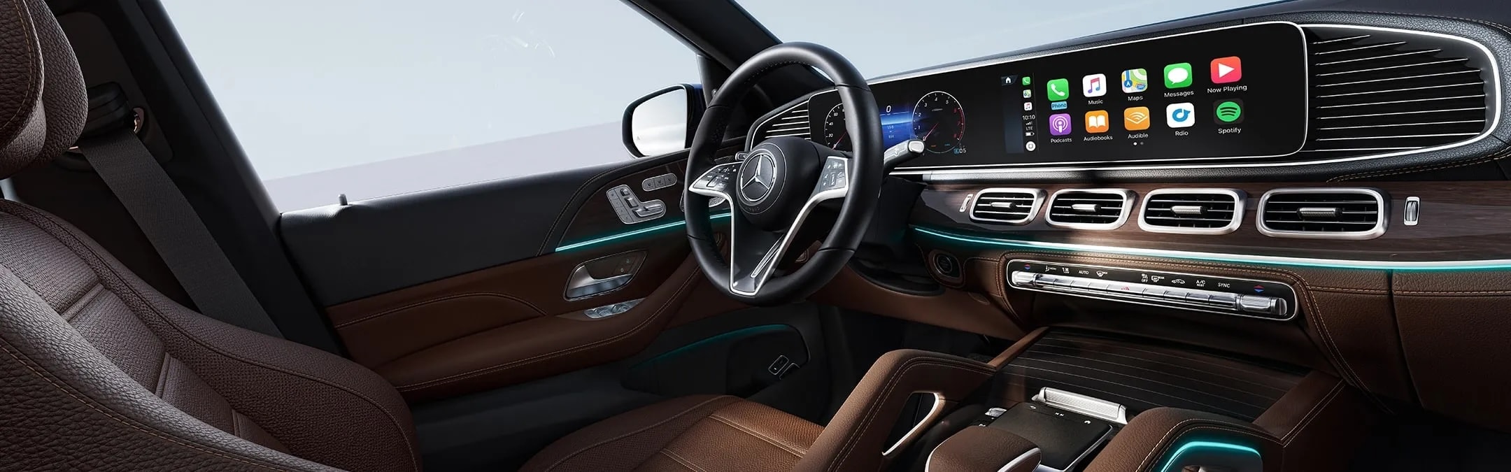 The drivers seat of a luxurious Mercedes-Benz GLE SUV