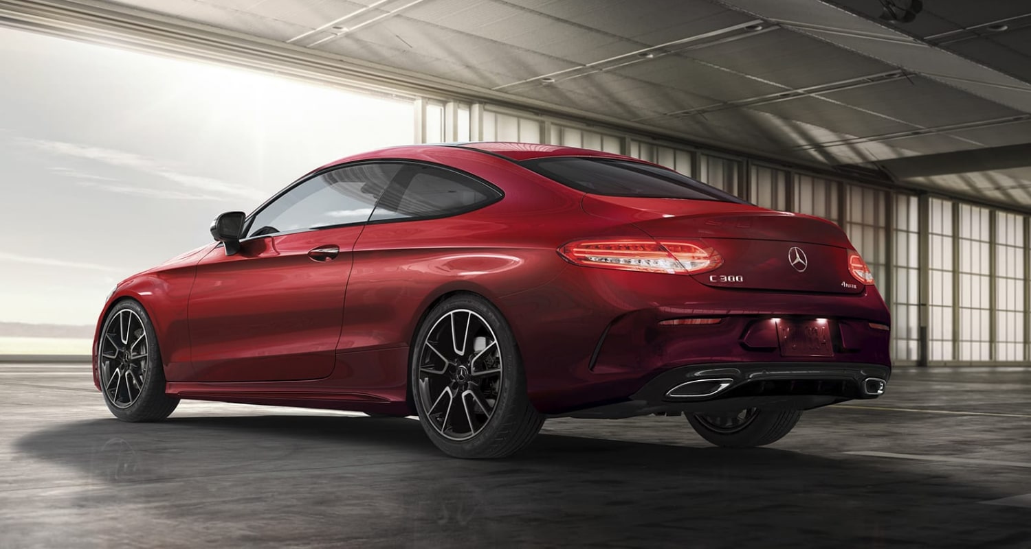 New 2021 Mercedes-Benz C-Class Coupe profile pic shown in red exterior color