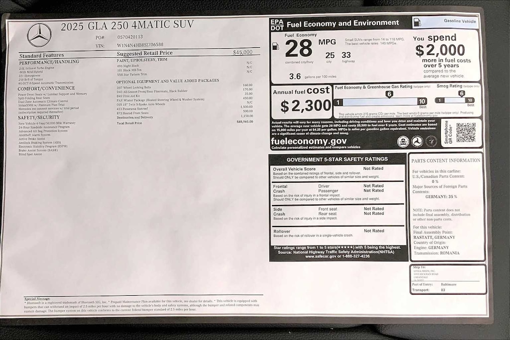 New 2025 Mercedes-Benz GLA 250 4MATIC SUV