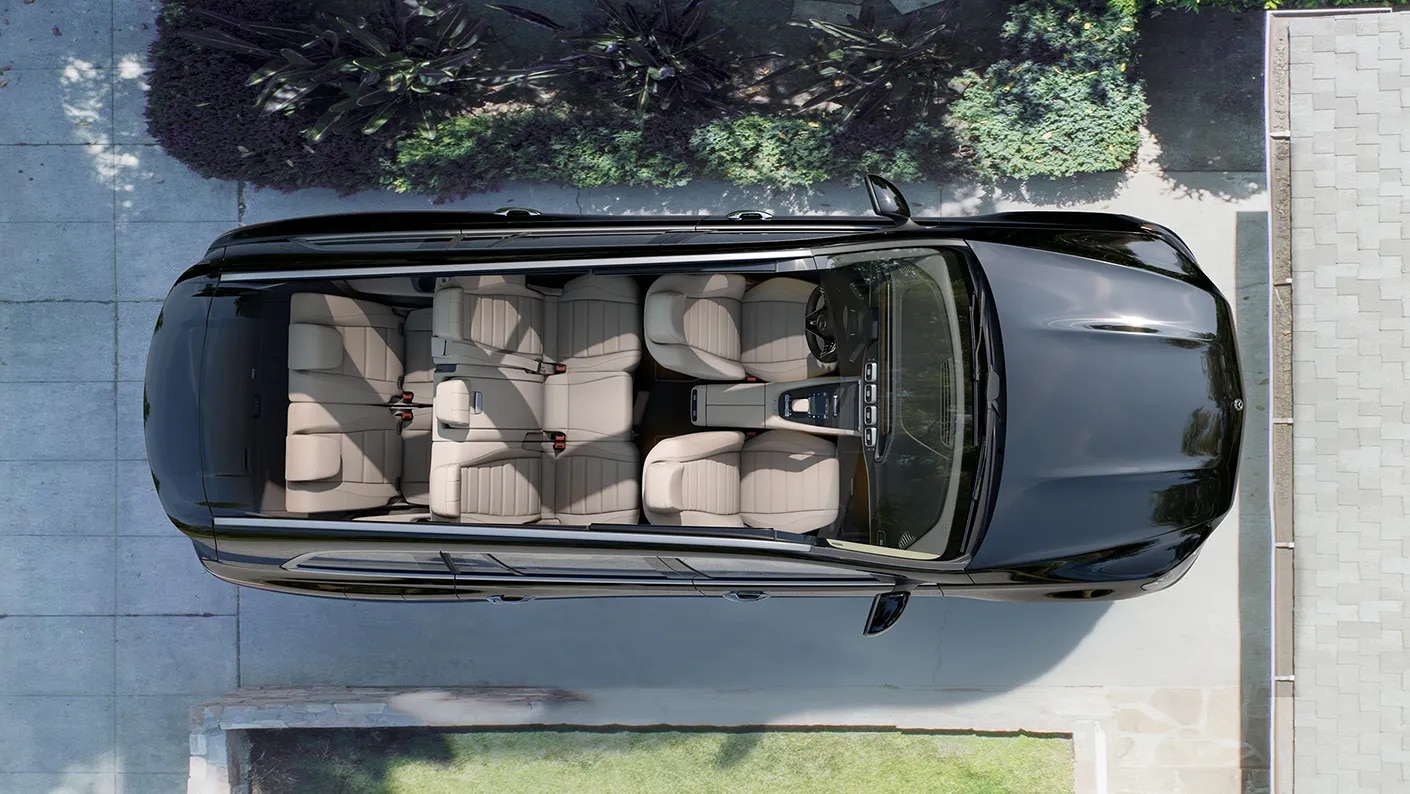 An overhead shot of the Mercedes-Benz GLS 450 Showing off the interior seating arrangement