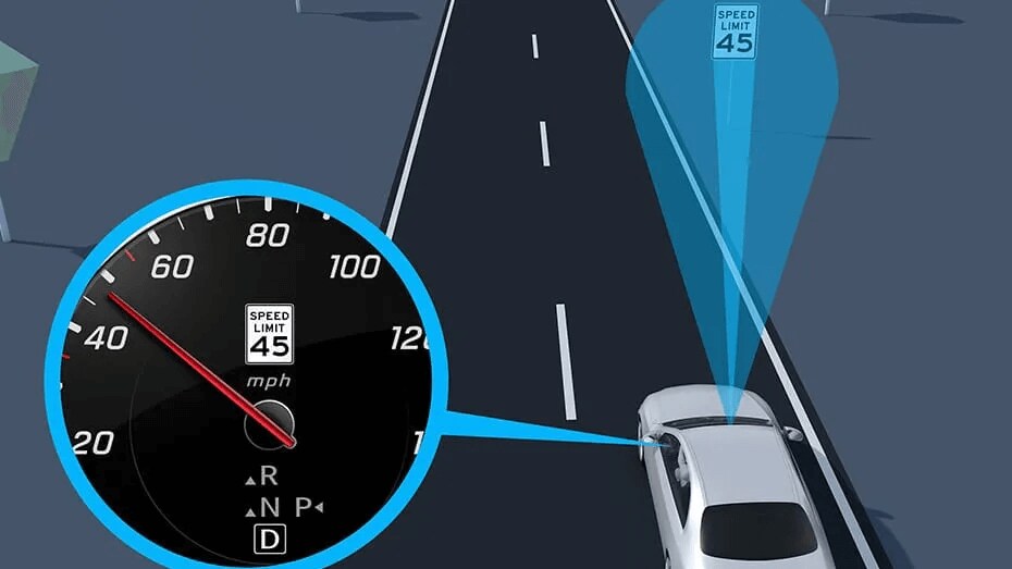 Learn about the Mercedes-Benz C-Class safety feature Traffic Sign Assist Graphic showing the Mercedes-Benz Traffic Sign Assist