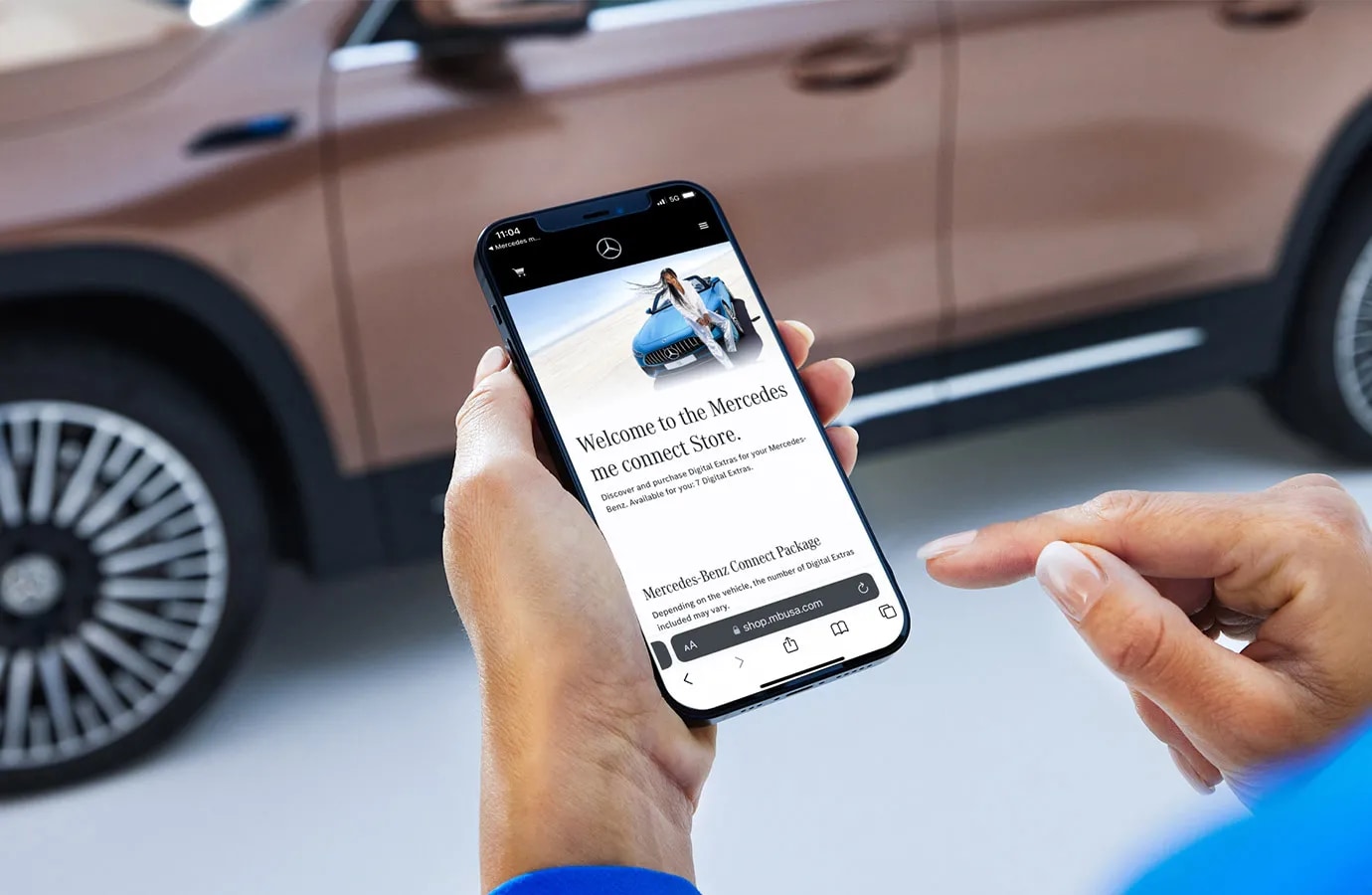 An image showcasing someone using their MB me connect app