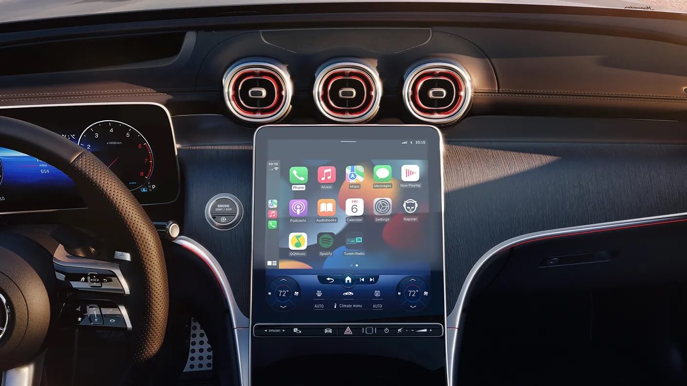 Learn more about the 2024 Mercedes-Benz GLC 300 SUV, including specs, techs, and what's new Interior of GLC 300 SUV, touch screen dashboard