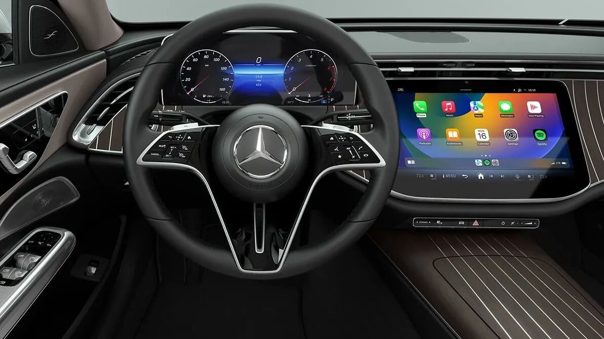 Learn more about the 2024 Mercedes-Benz E-Class Sedan, including specs, techs, and what's new Interior of E-Class Sedan, touch screen dashboard